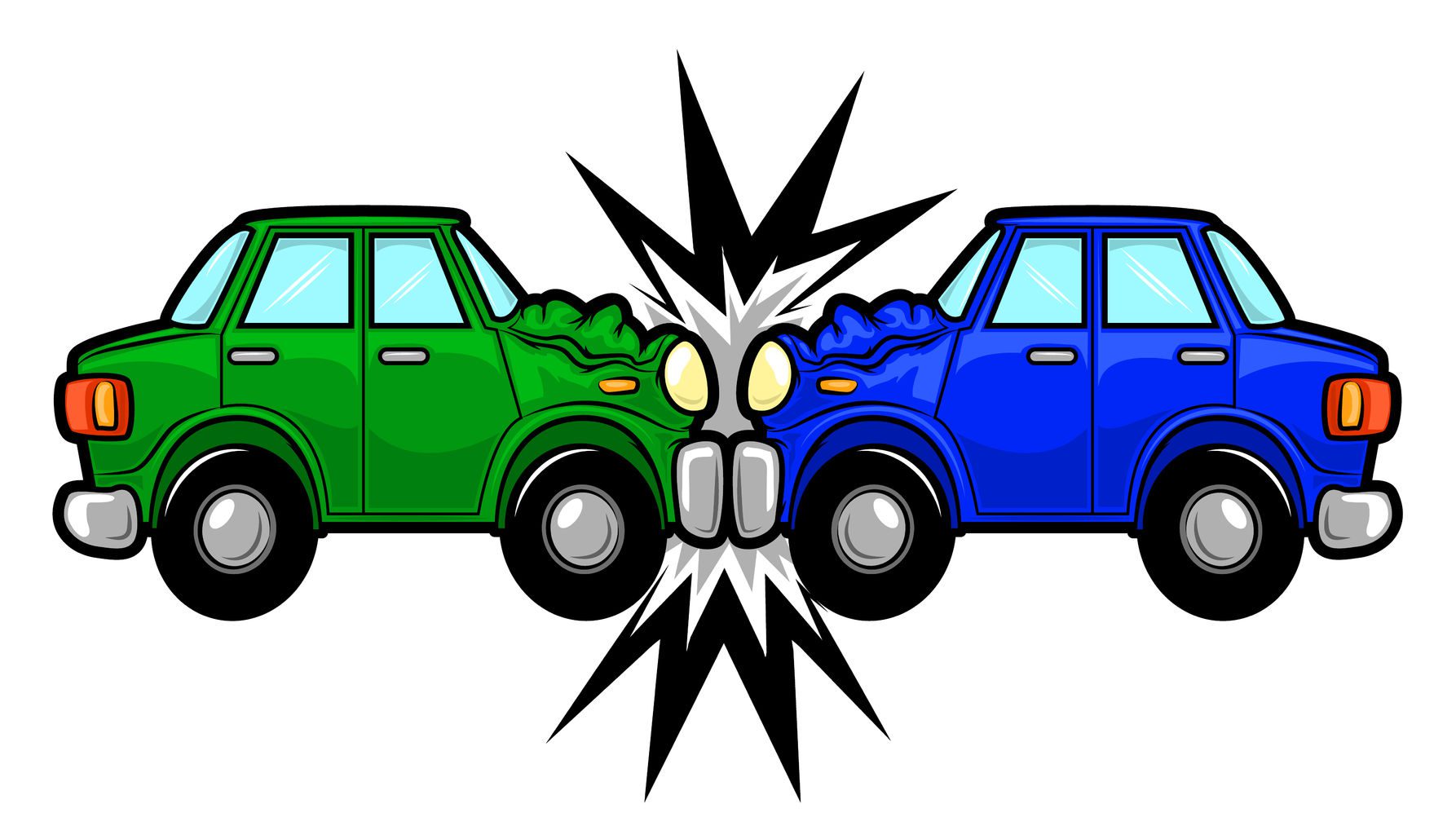 illustration of two cars involved in a car wreck